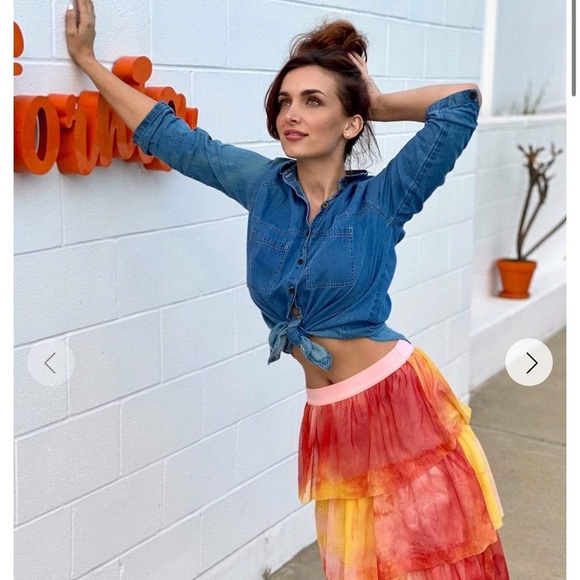 nwot eva franco esperanza Colorful Tiered tull Women's midi Skirt small - Picture 1 of 16